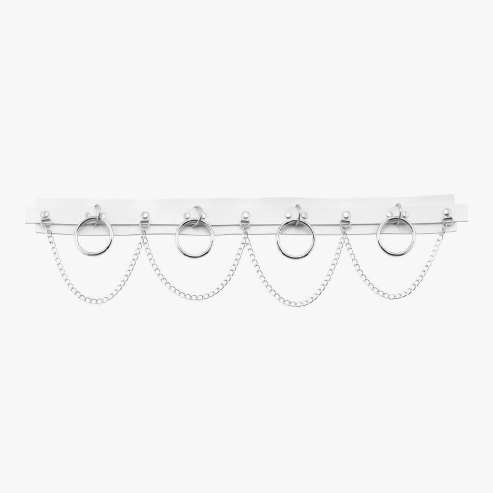 White leather o ring harness belt